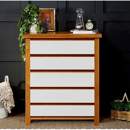 Oak 01 : Tủ 5 Ngăn Kéo Gỗ Sồi ( Tự Nhiên + Trắng )